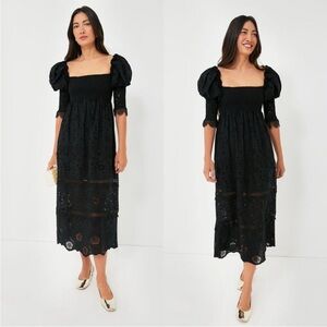Chic Black Midi Dress with Puff Sleeves